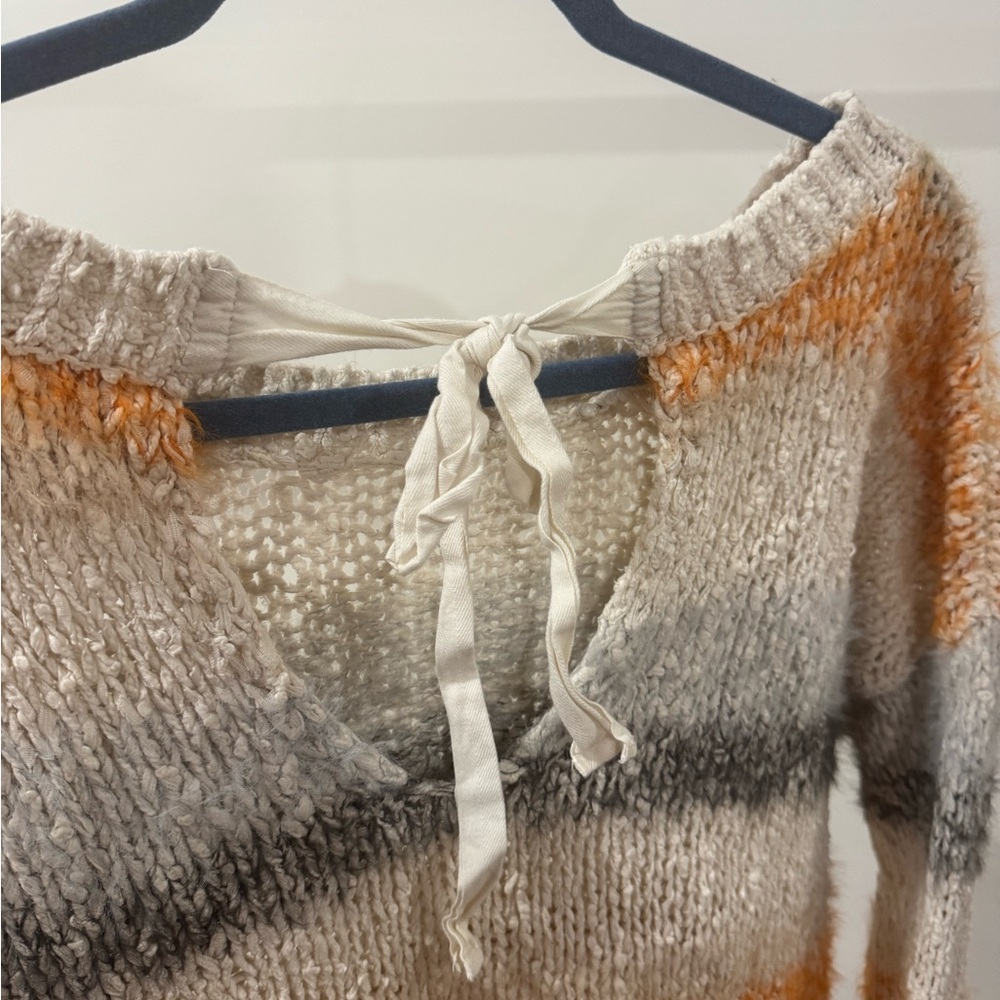 Meadow Rue Off-the-Shoulder Sweater in Orange, Gray, and Cream